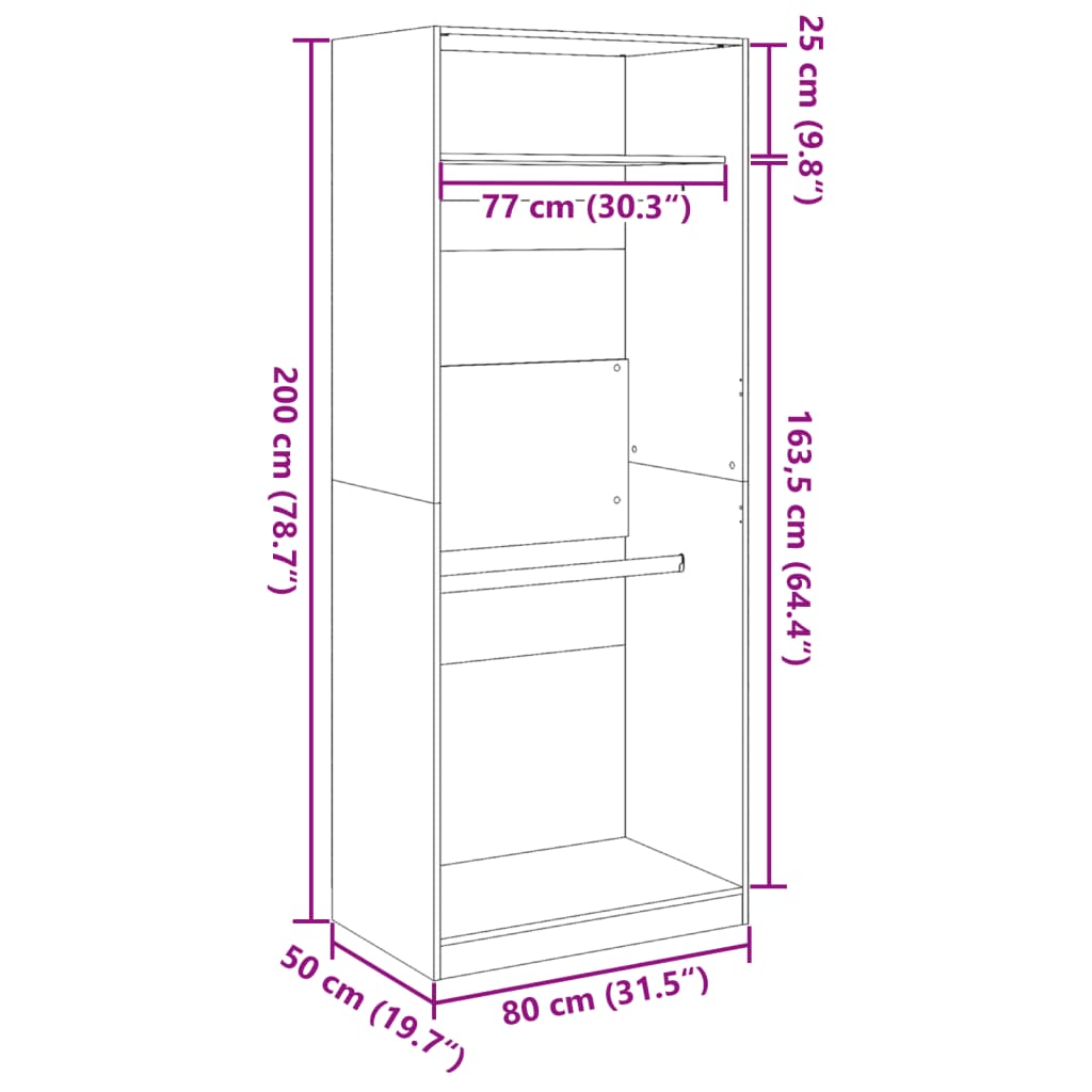 vidaXL Kleiderschrank Artisan-Eiche 80x50x200 cm Holzwerkstoff