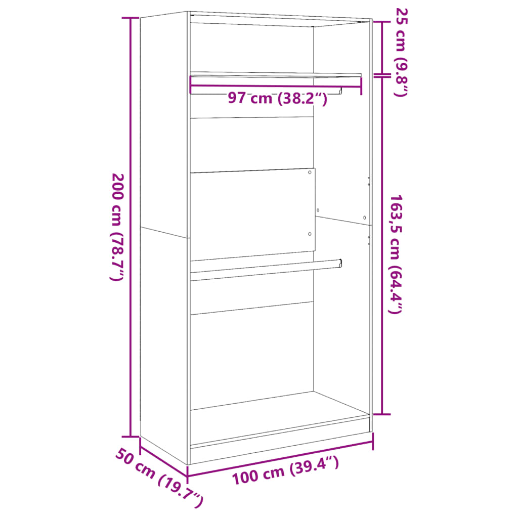 Kleiderschrank Schwarz 100x50x200 cm Holzwerkstoff Stilecasa