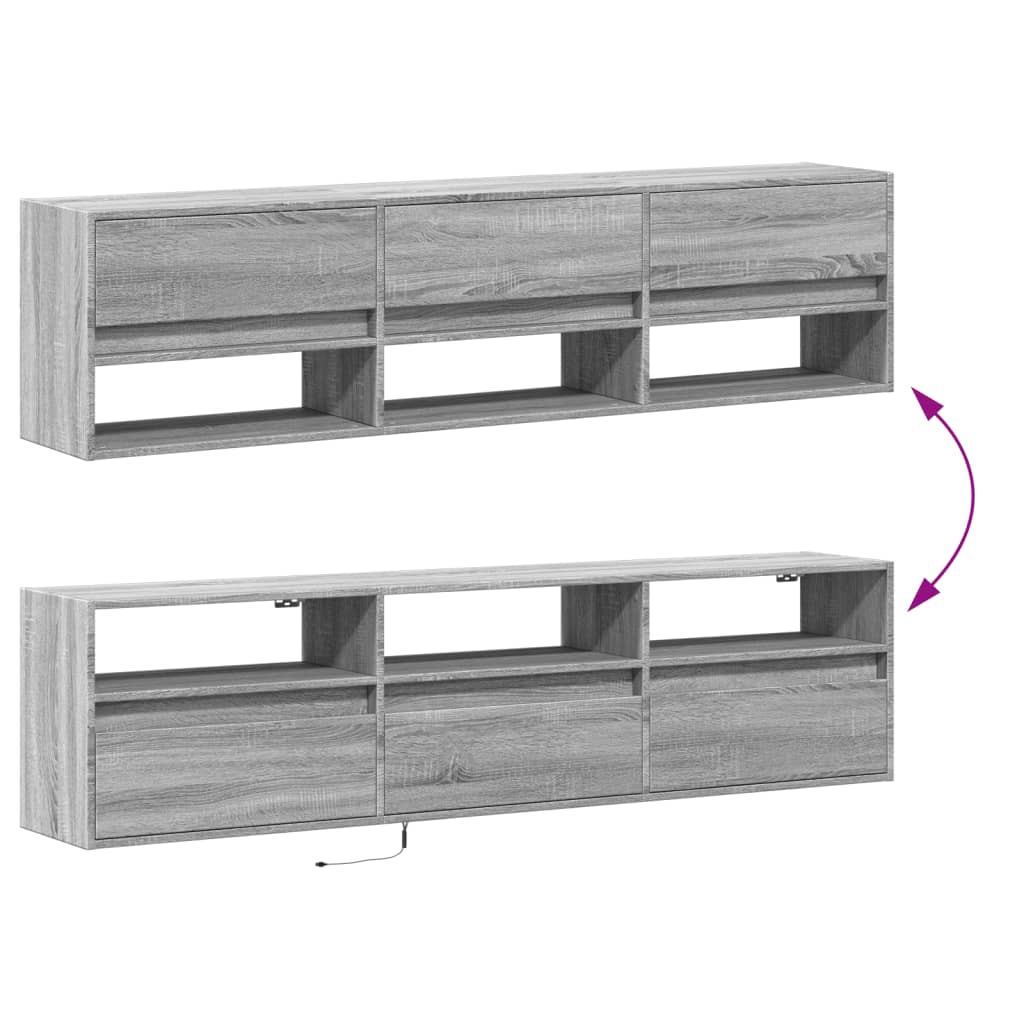 vidaXL TV-Wandschrank mit LED Grau Sonoma 180x31x45 cm