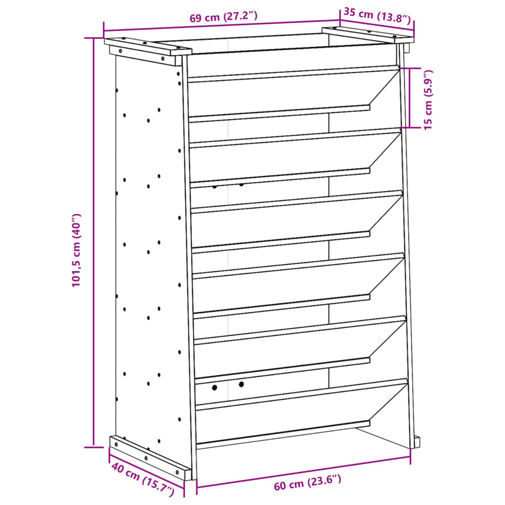 Vertikalbeet mit 6 Fächern 69x40x101,5 cm Massivholz Douglasie