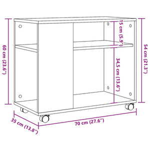 vidaXL Beistelltisch mit Rollen Sonoma Eiche 70x35x60 cm Holzwerkstoff