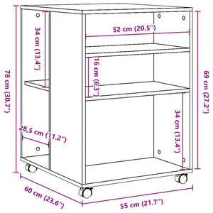 Beistelltisch mit Rollen Weiß 55x60x78 cm Holzwerkstoff