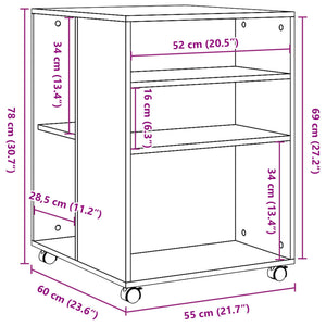 vidaXL Beistelltisch mit Rollen Räuchereiche 55x60x78 cm Holzwerkstoff