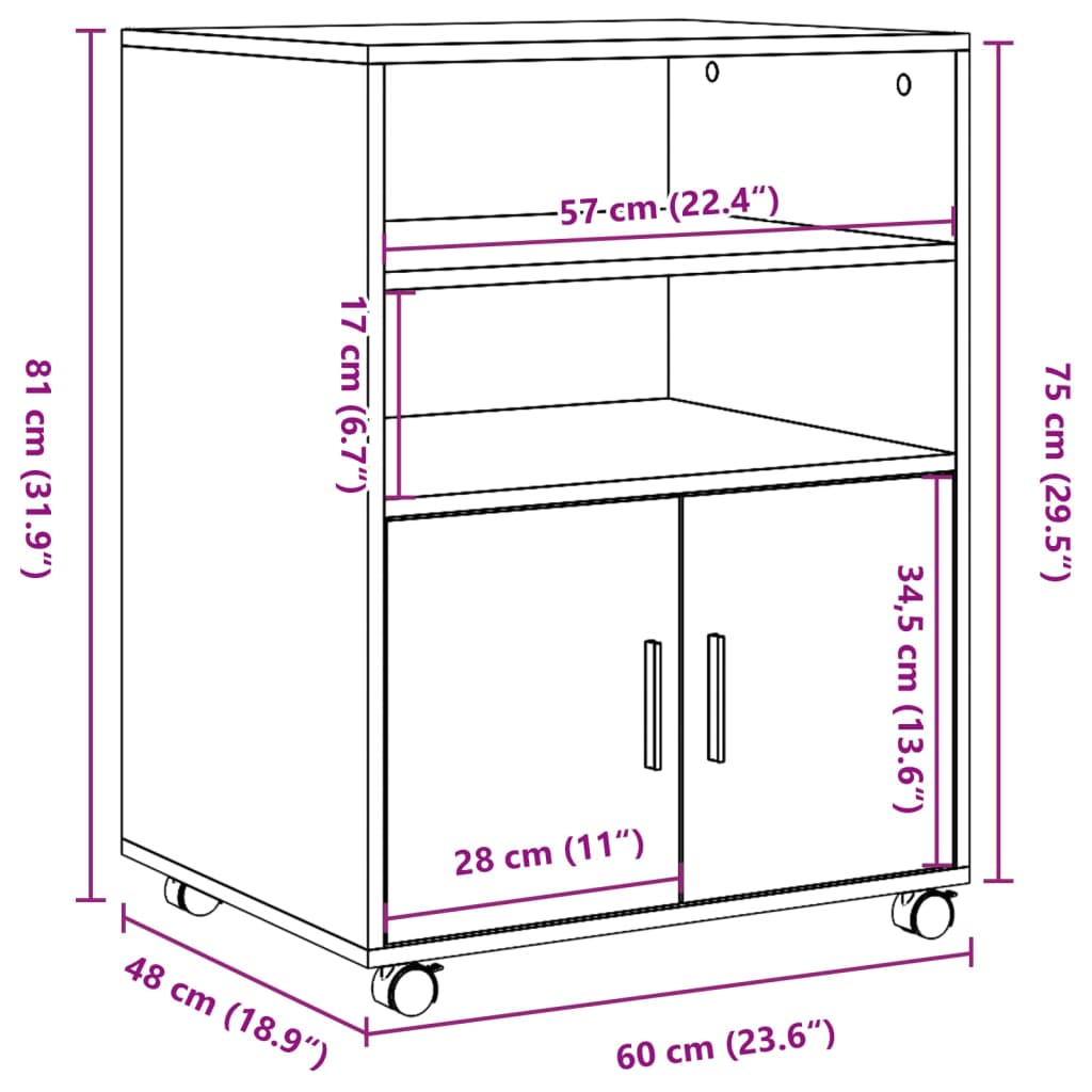 vidaXL Rollschrank Weiß 60x48x81 cm Holzwerkstoff