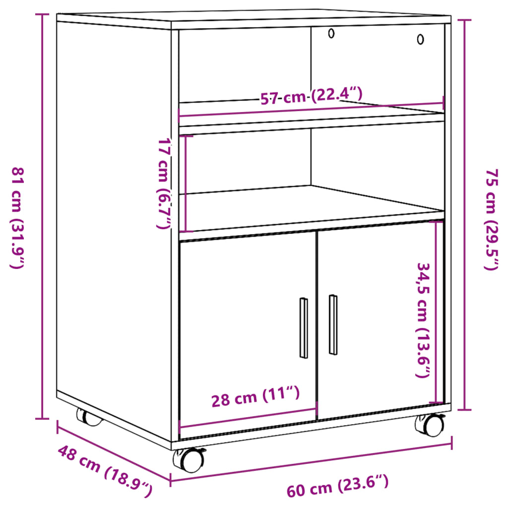 Rollschrank Schwarz 60x48x81 cm Holzwerkstoff Stilecasa