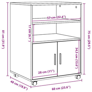 Rollschrank Betongrau 60x48x81 cm Holzwerkstoff