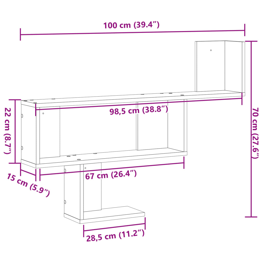 vidaXL Wandregal Betongrau 100x15x70 cm Holzwerkstoff