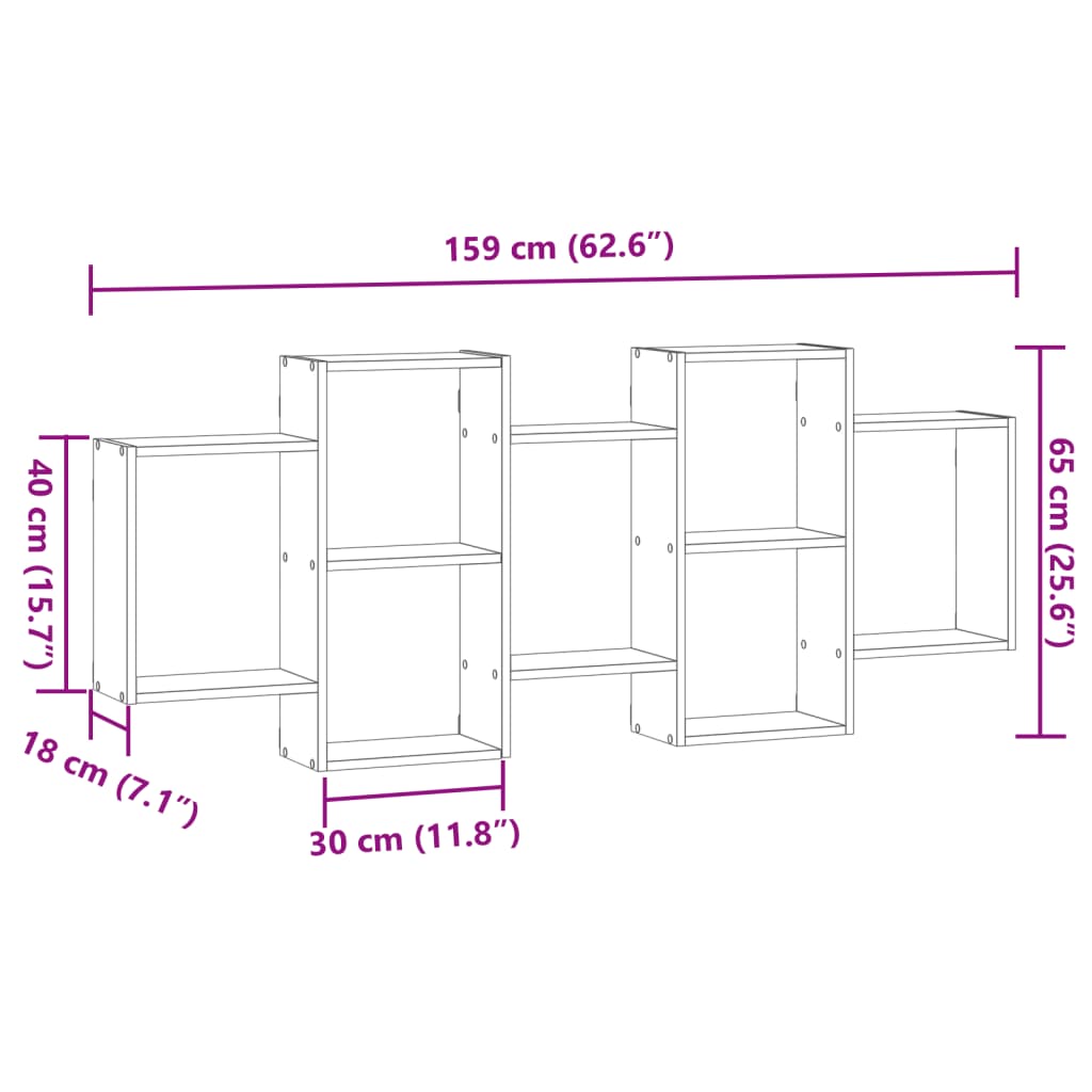 vidaXL Wandregal Sonoma-Eiche 159x18x65 cm Holzwerkstoff