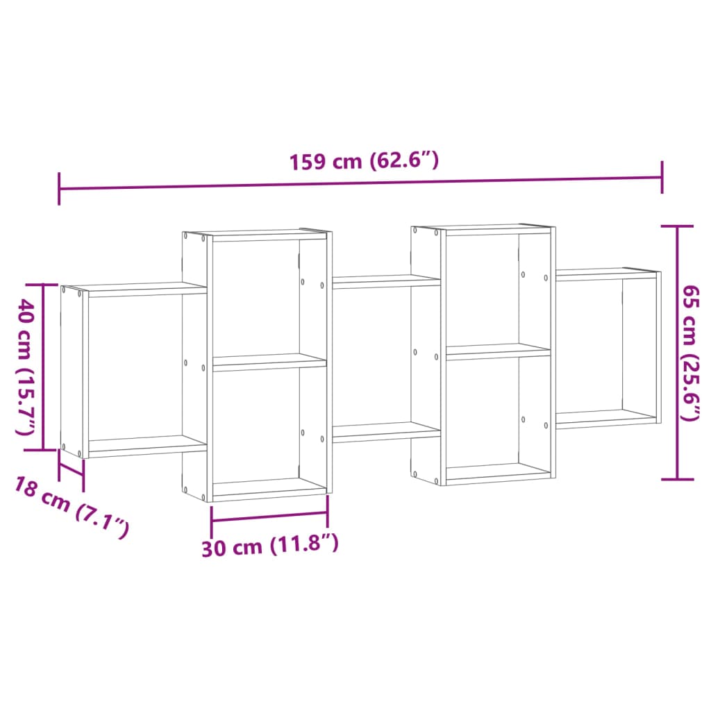 vidaXL Wandregal Braun Eichen-Optik 159x18x65 cm Holzwerkstoff