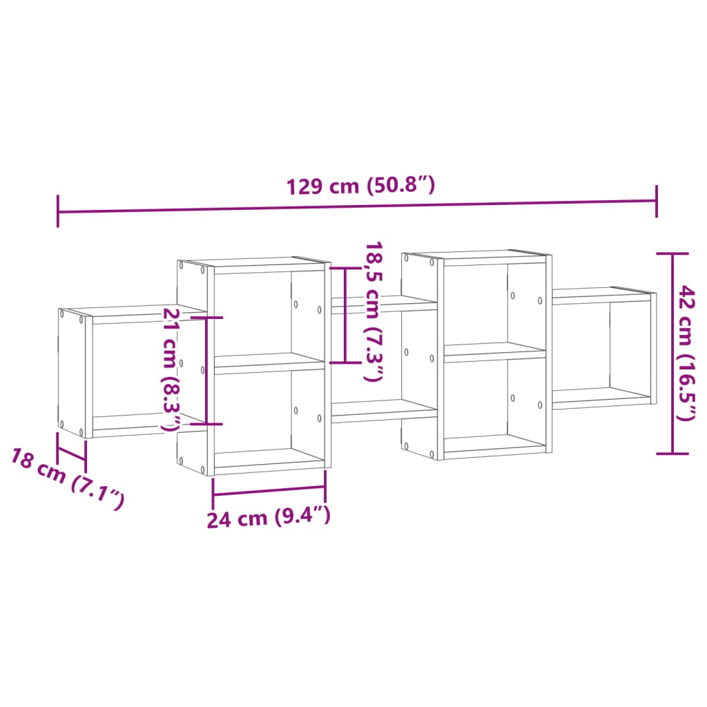 vidaXL Wandregal Betongrau 129x18x42 cm Holzwerkstoff