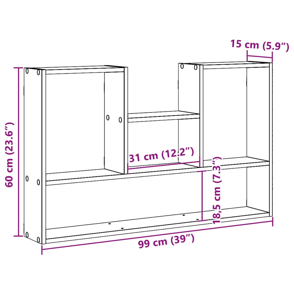 vidaXL Wandregal Schwarz 99x15x60 cm Holzwerkstoff