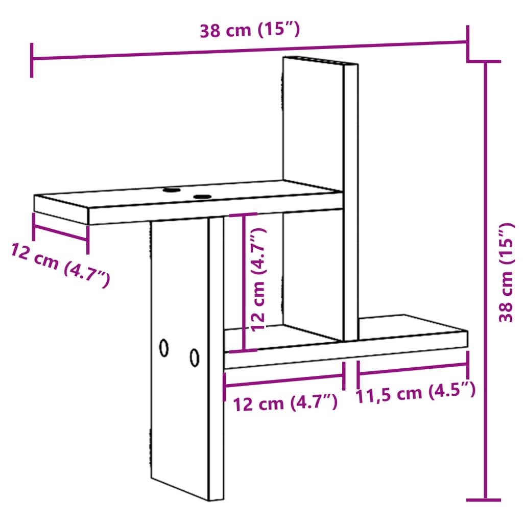 vidaXL Wandregale 2 Stk. Betongrau 38x12x38 cm Holzwerkstoff