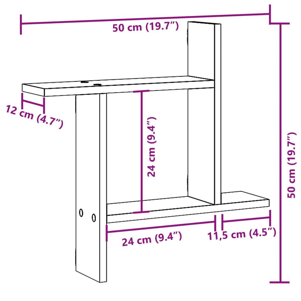 vidaXL Wandregale 2 Stk. Sonoma-Eiche 50x12x50 cm Holzwerkstoff