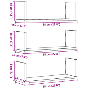 vidaXL Wandregale 3 Stk. Schwarz 58x18x18 cm Holzwerkstoff