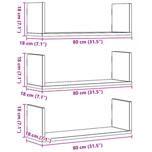 vidaXL Wandregale 3 Stk. Sonoma-Eiche 80x18x18 cm Holzwerkstoff