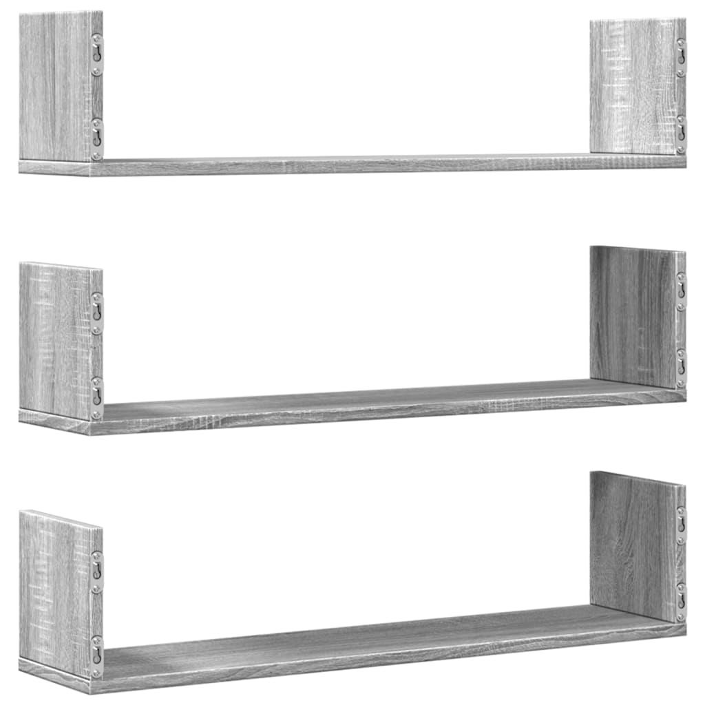 vidaXL Wandregale 3 Stk. Grau Sonoma 80x18x18 cm Holzwerkstoff