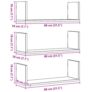 vidaXL Wandregale 3 Stk. Altholz-Optik 80x18x18 cm Holzwerkstoff