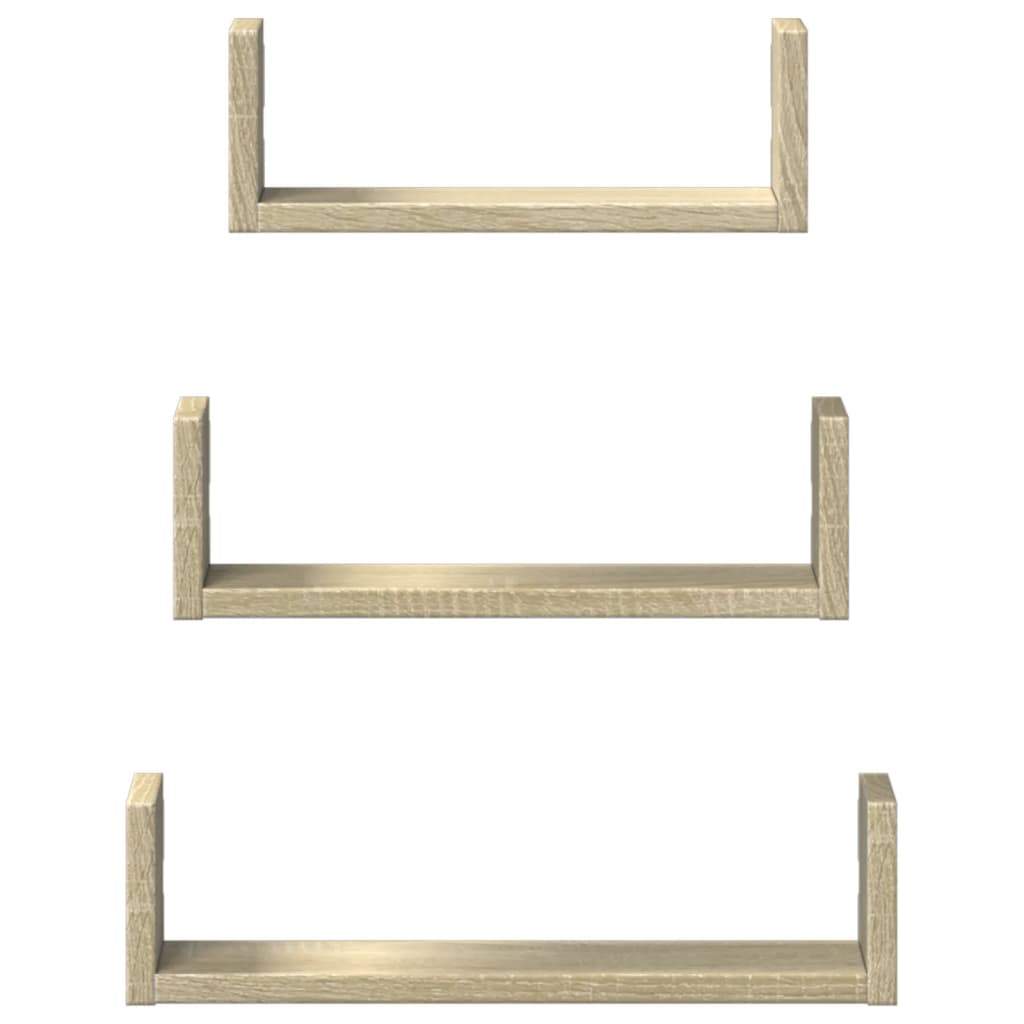 vidaXL Wandregal 3 Stk. Sonoma-Eiche Holzwerkstoff