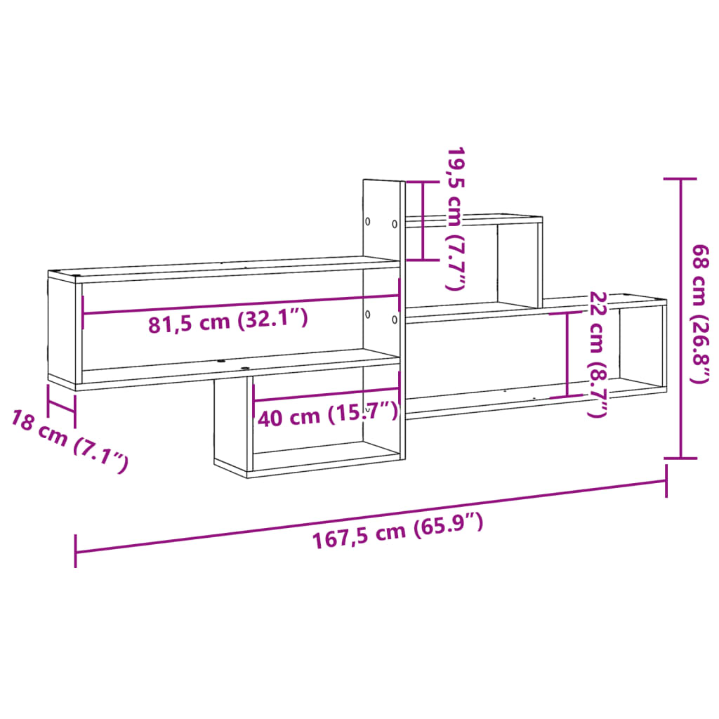 vidaXL Wandregal Betongrau 167,5x18x68 cm Holzwerkstoff