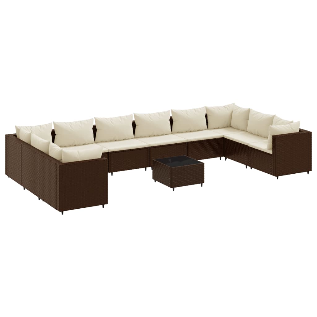 vidaXL 11-tlg. Garten-Lounge-Set mit Kissen Braun Poly Rattan