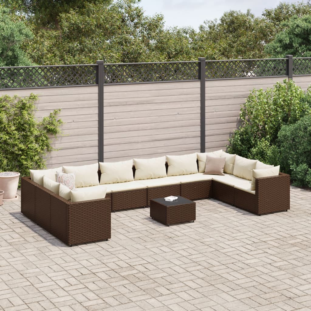 vidaXL 11-tlg. Garten-Lounge-Set mit Kissen Braun Poly Rattan