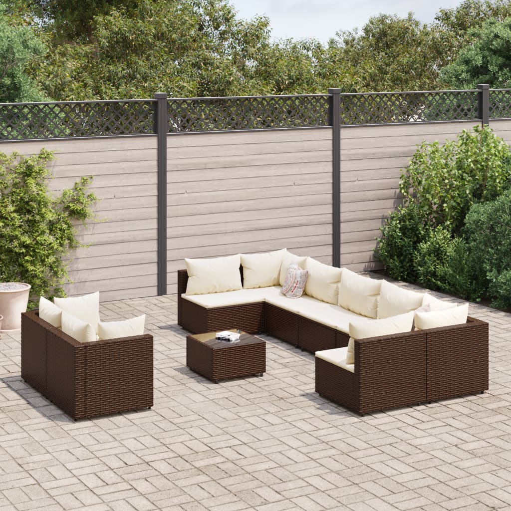 vidaXL 10-tlg. Garten-Sofagarnitur mit Kissen Braun Poly Rattan