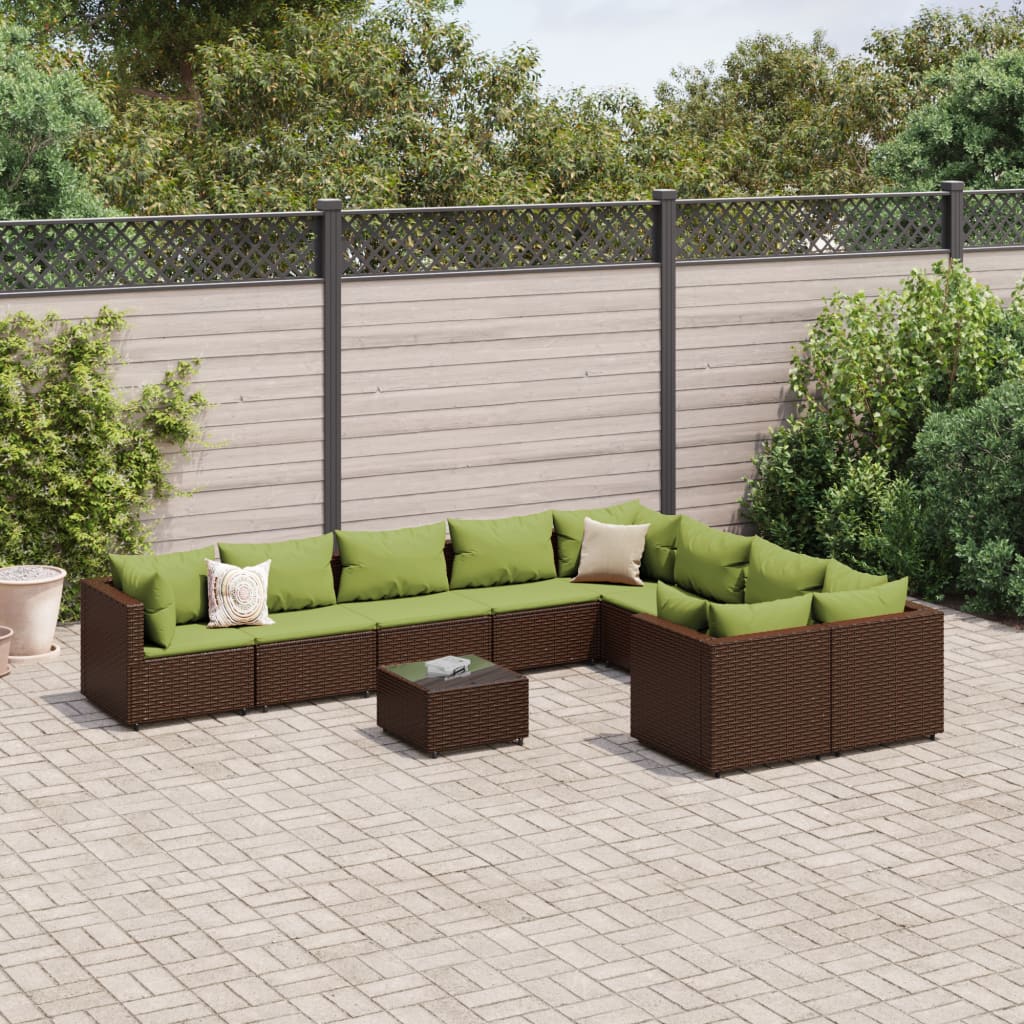 vidaXL 10-tlg. Garten-Sofagarnitur mit Kissen Braun Poly Rattan