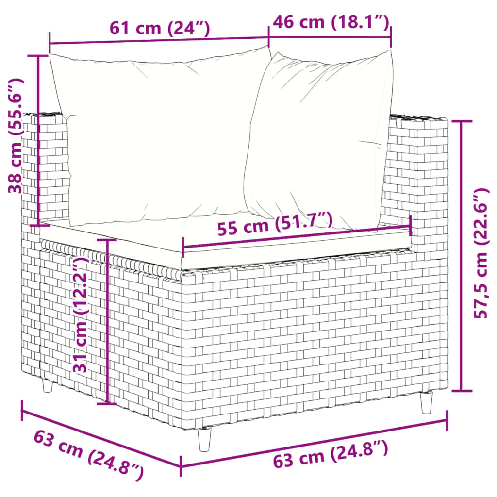 vidaXL 10-tlg. Garten-Sofagarnitur mit Kissen Schwarz Poly Rattan