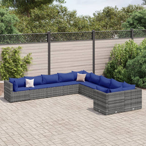 vidaXL 10-tlg. Garten-Sofagarnitur mit Kissen Grau Poly Rattan