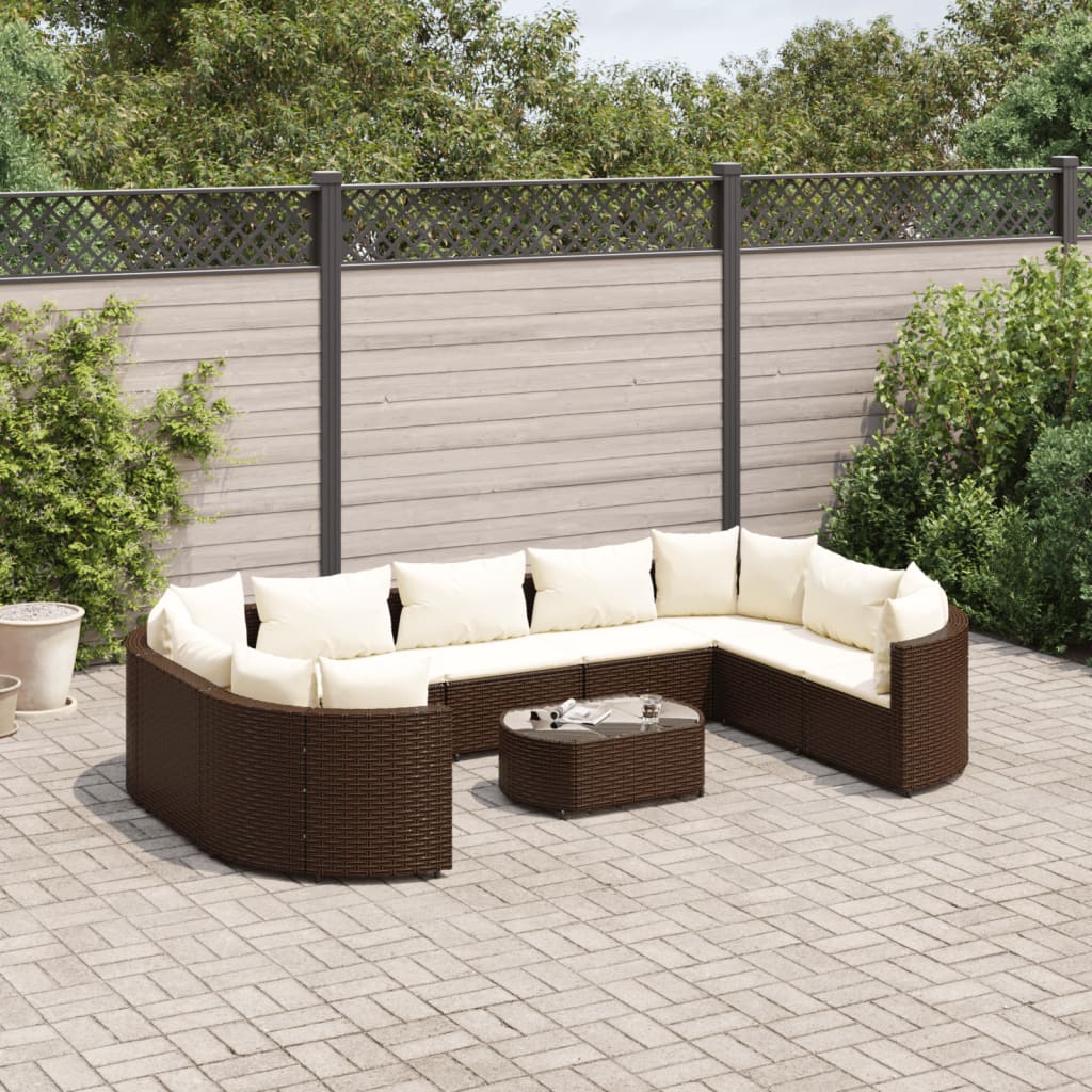 vidaXL 10-tlg. Garten-Sofagarnitur mit Kissen Braun Poly Rattan