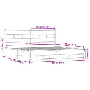 vidaXL Metallbett ohne Matratze Räuchereiche 193x203 cm