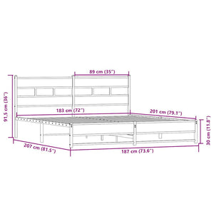 vidaXL Metallbett ohne Matratze Sonoma-Eiche 180x200 cm