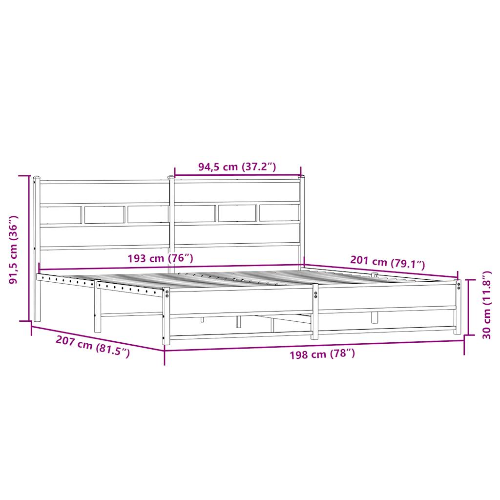 vidaXL Metallbett ohne Matratze Sonoma-Eiche 193x203 cm