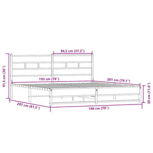 vidaXL Metallbett ohne Matratze Sonoma-Eiche 193x203 cm