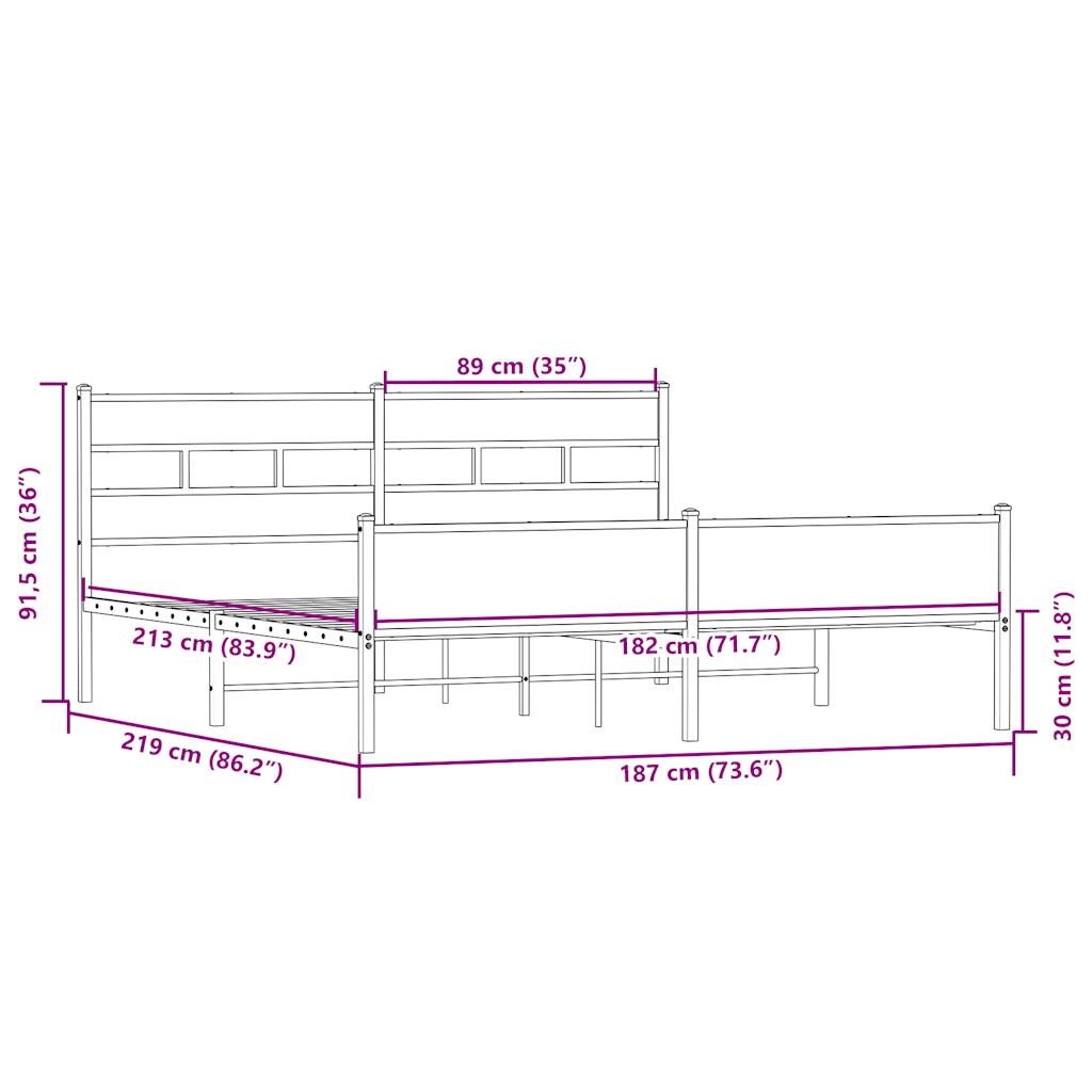 vidaXL Metallbett ohne Matratze Sonoma-Eiche 183x213 cm