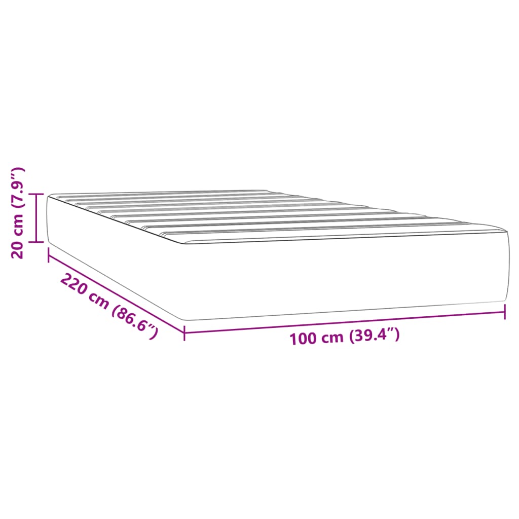 vidaXL Taschenfederkernmatratze Hellgrau 100x220x20 cm Samt