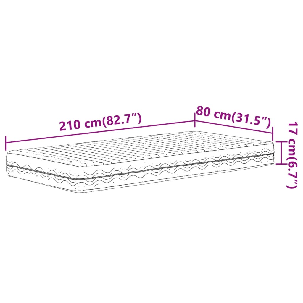 vidaXL Schaumstoffmatratze Weiß 80x210 cm Härtegrad H2 H3