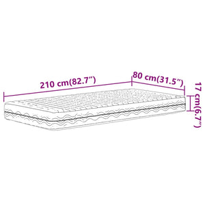 vidaXL Schaumstoffmatratze Weiß 80x210 cm Härtegrad H2 H3