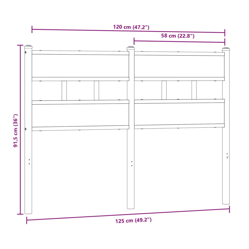 Kopfteil Sonoma-Eiche 120 cm Eisen und Holzwerkstoff