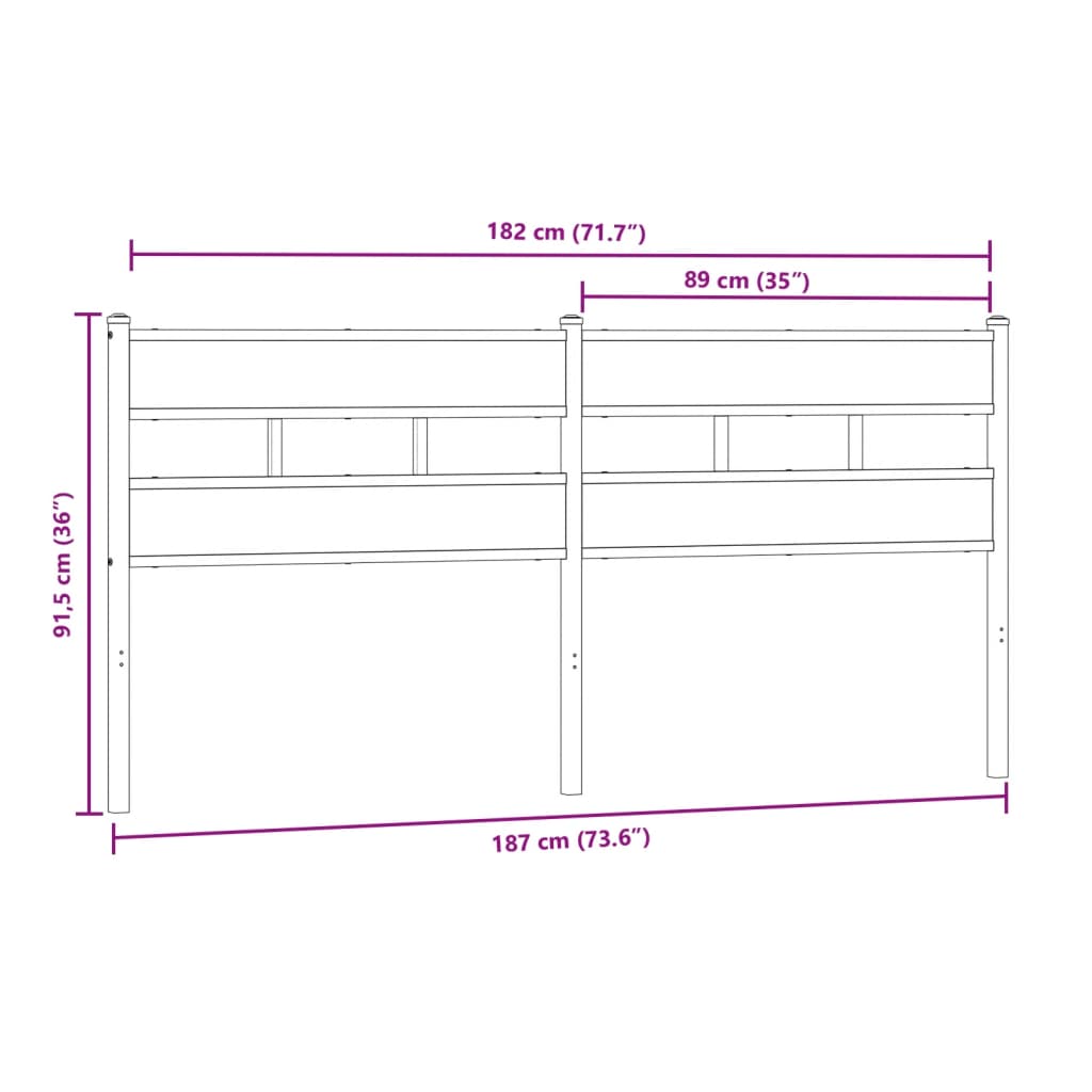 Kopfteil Sonoma-Eiche 180 cm Eisen und Holzwerkstoff