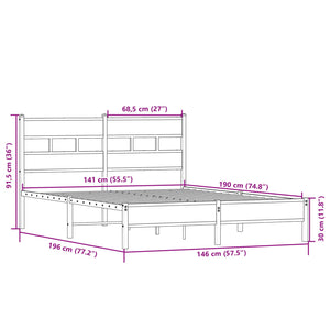 vidaXL Bettgestell ohne Matratze Sonoma-Eiche 140x190 cm Holzwerkstoff