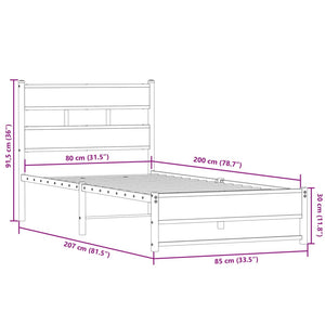 vidaXL Metallbett ohne Matratze Sonoma-Eiche 80x200 cm