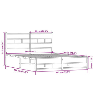 vidaXL Metallbett ohne Matratze Sonoma-Eiche 135x190 cm