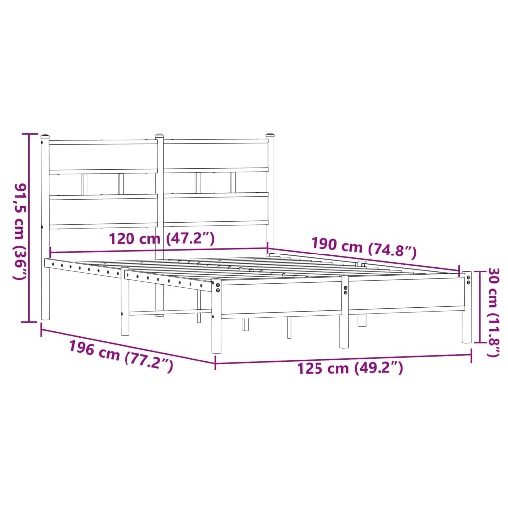 vidaXL Bettgestell ohne Matratze Braun Eiche 120x190 cm Holzwerkstoff