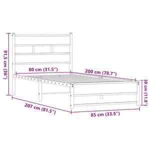 vidaXL Metallbett ohne Matratze Eichen-Optik 80x200 cm