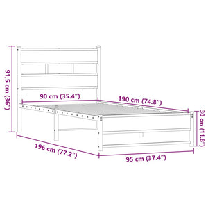 vidaXL Metallbett ohne Matratze Eichen-Optik 90x190 cm