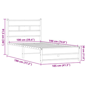 vidaXL Metallbett ohne Matratze Eichen-Optik 100x190 cm