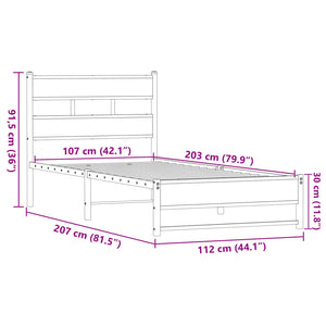 vidaXL Metallbett ohne Matratze Eichen-Optik 107x203 cm