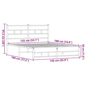 vidaXL Metallbett ohne Matratze Eichen-Optik 135x190 cm