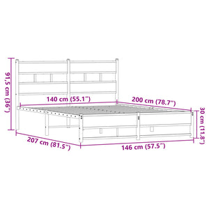 vidaXL Metallbett ohne Matratze Eichen-Optik 140x200 cm